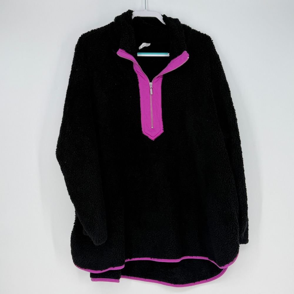 LIVI Fleece Pullover Womens 22/24 Black Pink Quarter Zip Sherpa Gorpcore Cozy